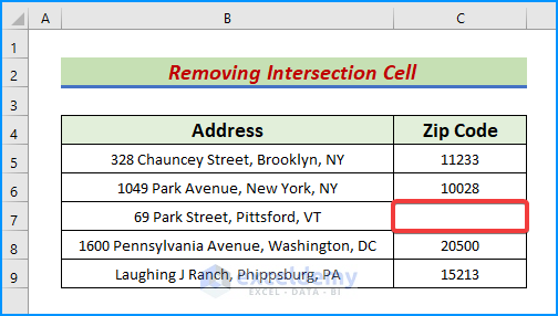 Remove Intersection Cell in Excel