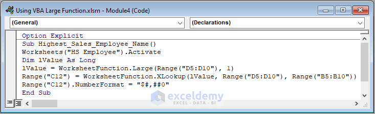 VBA code for example 4
