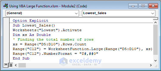 VBA Large function code for getting the lowest value