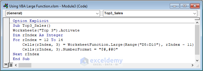 VBA Large function code for getting the top 3 values