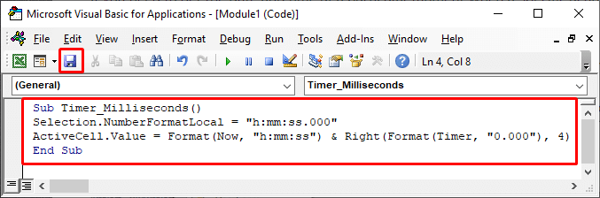 Applying VBA Code to Create a Timer with Milliseconds in Excel VBA