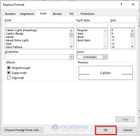 Finalizing Formatting Task in the Replace Format Window