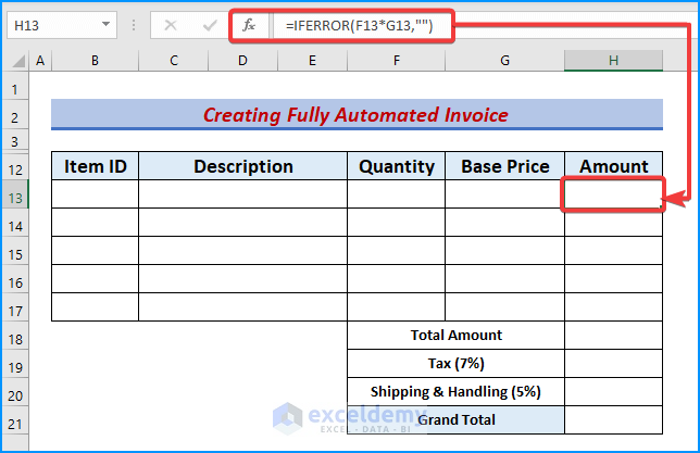 Excel Multiplication Function and IFERROR Function in H13