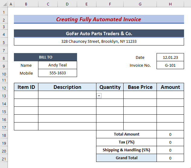 GIF output of a fully automatic Invoice in Excel
