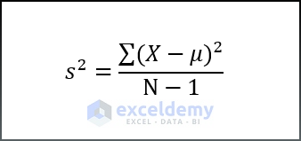Formula of Sample variance to calculate variance and standard deviation in Excel