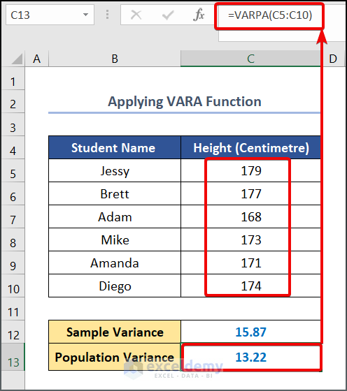 Input the VARA Function in formula editor