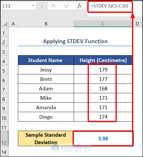Input the STDEV Function in formula editor