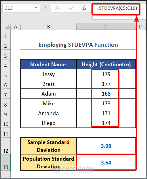 Employing STDEVPA Function 