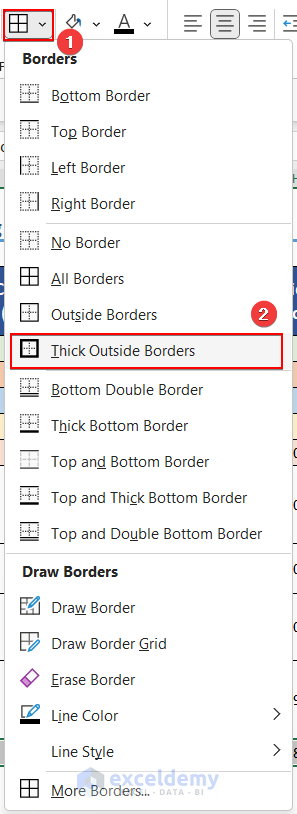 Selecting Thick Outside Borders option