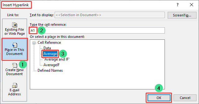 in the Or Select a place in this document section to choose a specific sheet