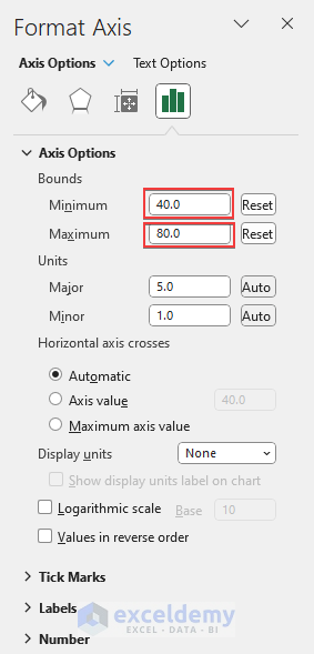 Changing Bounds Maximum and Minimum value in Format Axis Pane