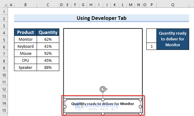Adding text box in interactive square pie chart in excel
