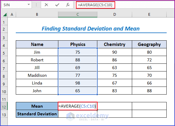 Finding Standard Deviation and Mean to Create Bar Chart with Standard Deviation in Excel