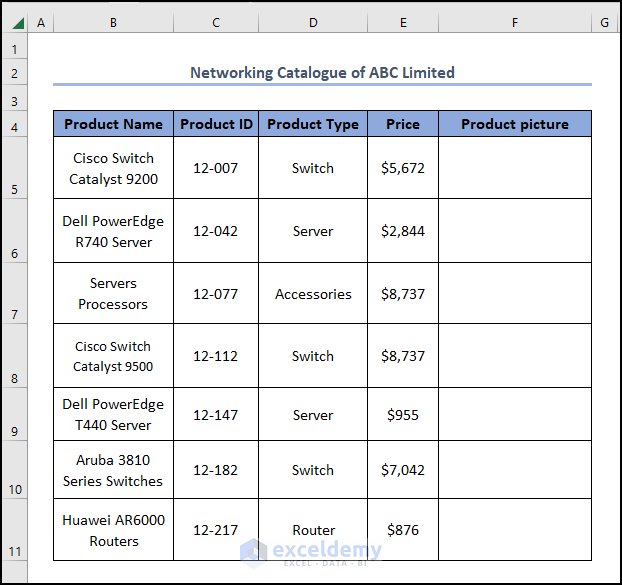 excel networking catalogue