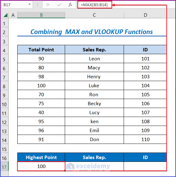 Showing Results for Combining  MAX and VLOOKUP Functions to Lookup Largest Value in Excel