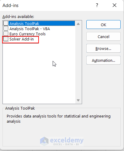 Solver Add-in Option
