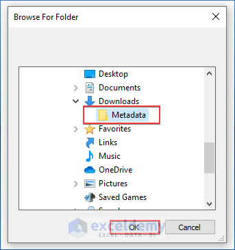 Selecting Metadata Folder