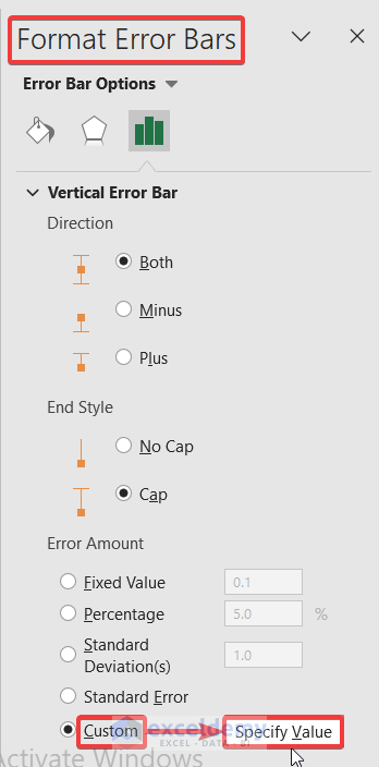 Selecting Specify Value Option from Custom