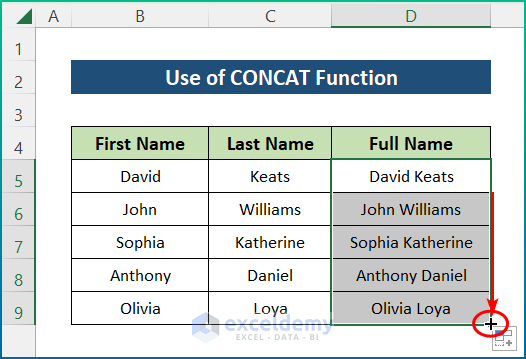 Insert CONCAT Function in Excel