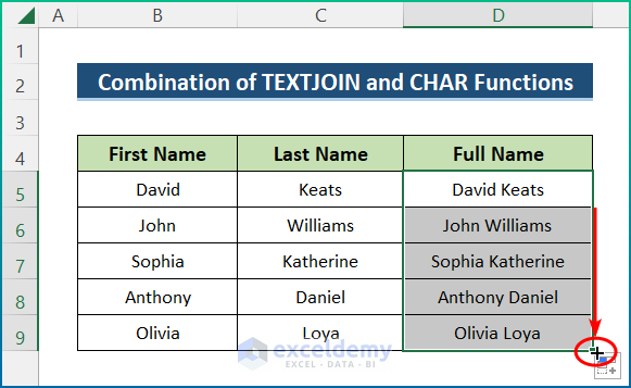 Combine TEXTJOIN and CHAR Functions in Excel