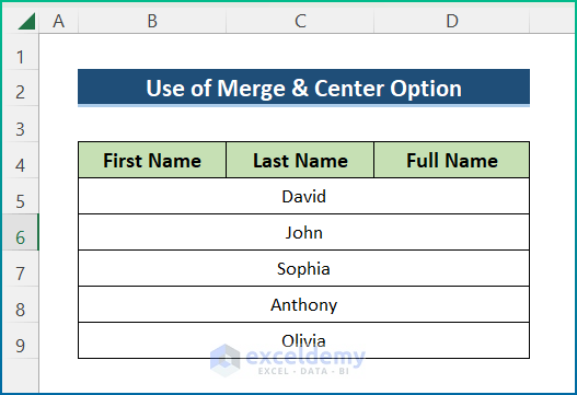 use of merge & center in excel