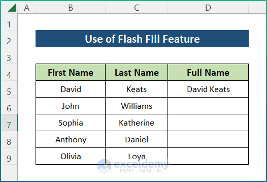 Merge Multiple Cells Through Flash Fill Feature in Excel