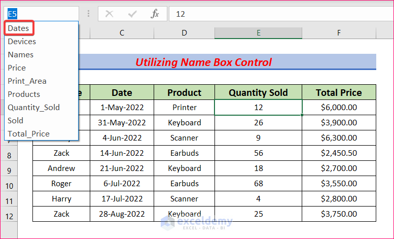 Utilize Name Box Control to a Named Range in Excel