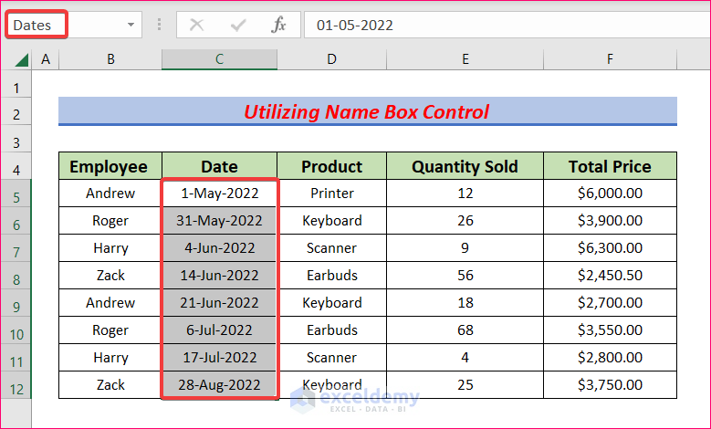 Utilize Name Box Control to a Named Range in Excel