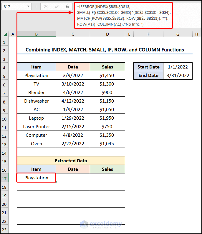 Combining INDEX, MATCH, SMALL, IF, ROW, and COLUMN Functions