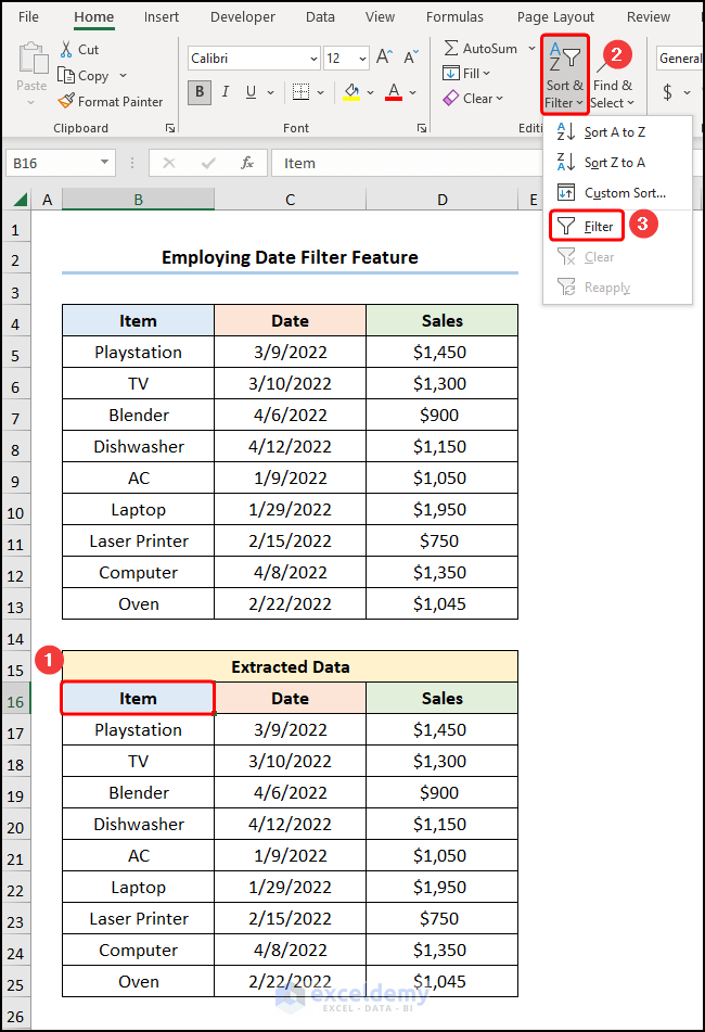 Employing Date Filter Feature