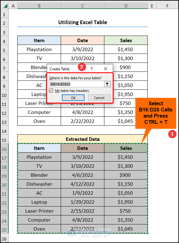 Utilizing Excel Table