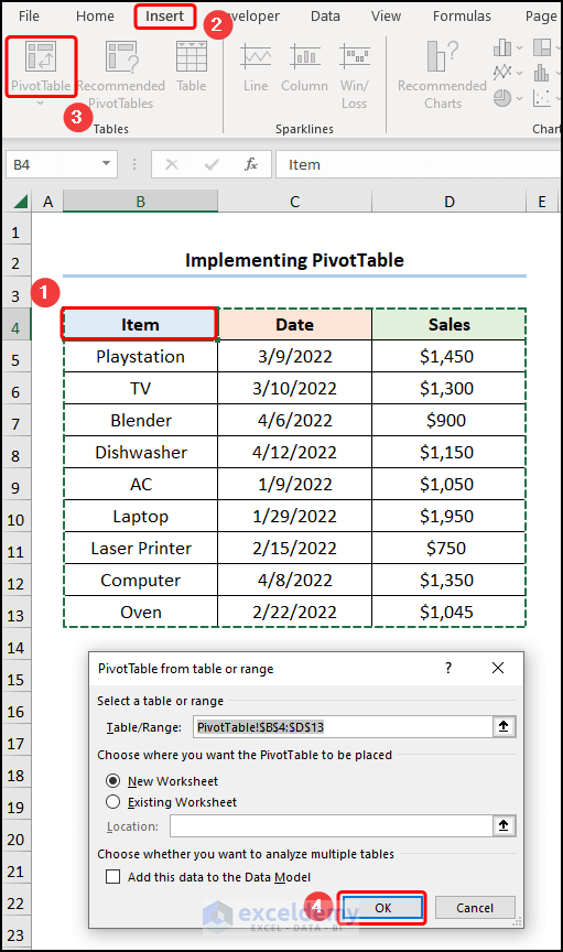 Implementing PivotTable