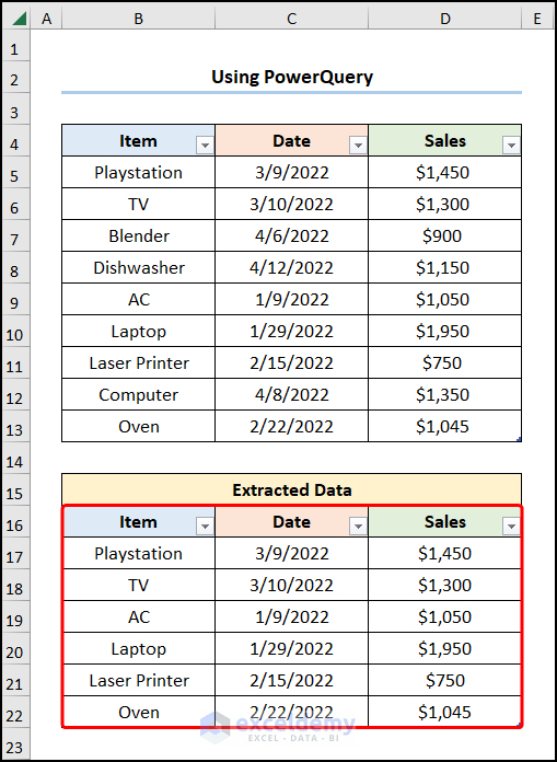 how to pull data from a date range in excel using PowerQuery