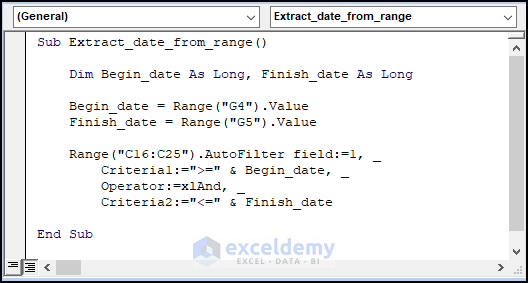 VBA Code how to pull data from a date range in excel