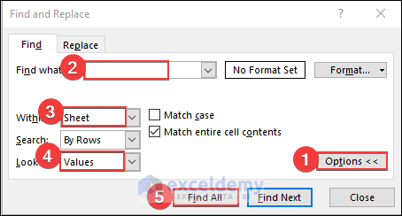 Selecting Find All to Reduce File Size by Deleting Blank Rows