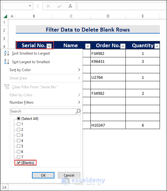 Choosing Blanks Option for Filtering 