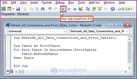 Applying VBA Code to Refresh All Data Connections and Pivot Tables in Excel