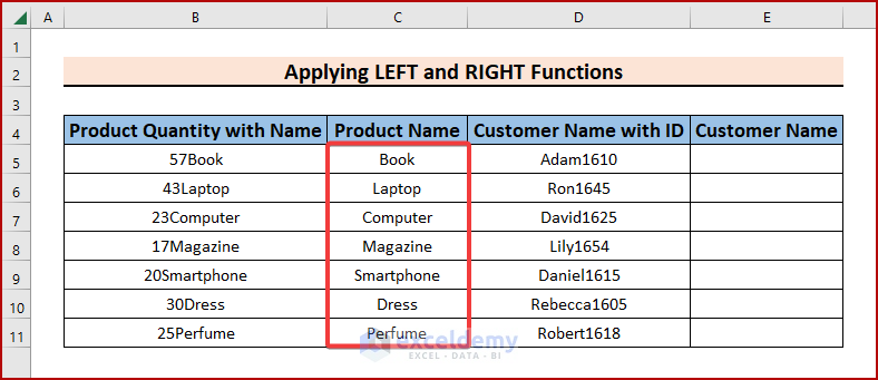 Applying LEFT and RIGHT functions to Remove Characters from Left and Right in Excel