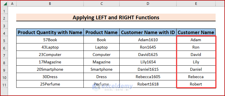 Applying LEFT and RIGHT Functions to Remove Characters from Left and Right in Excel
