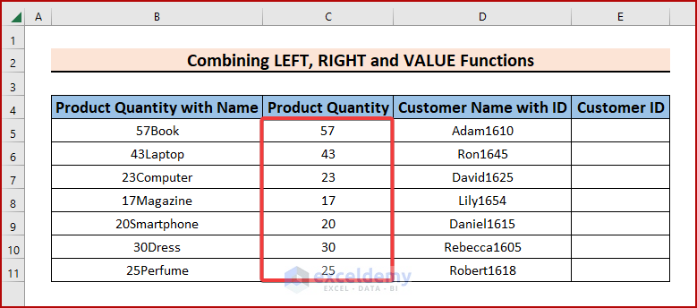 Combining LEFT, RIGHT and VALUE Functions to Remove Characters from Left and Right in Excel