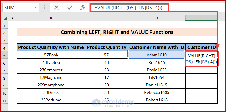 Entering a Formula into the Cell  to Remove Characters from Left and Right in Excel
