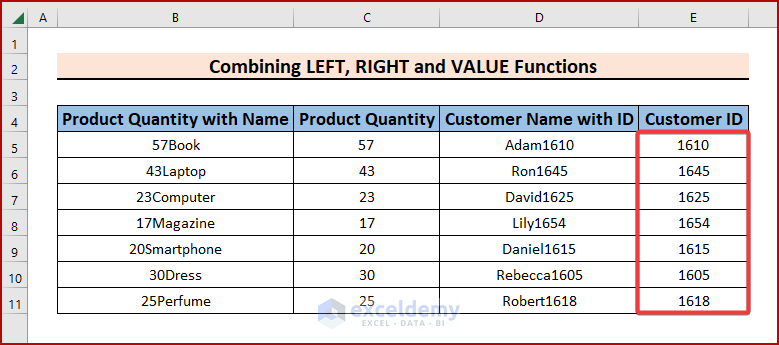 Combining LEFT, RIGHT and VALUE Functions to Remove Characters from Left and Right in Excel