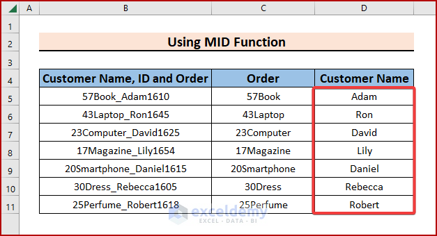 Using MID Function to Remove Characters from Left and Right in Excel