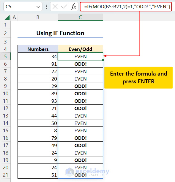 Use IF Formula to Mark Even and Odd Numbers Separately