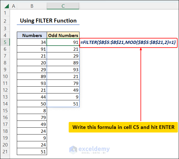 Combining FILTER and MOD Functions to Separate Odd and Even Numbers