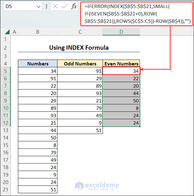 how-to-separate-odd-and-even-numbers-in-excel-6-handy-ways