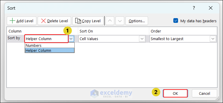 Separate Odd and Even Numbers in Excel by Sorting