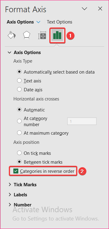 Use Categories in Reverse Order Option to Sort Bar Chart in Descending Order in Excel 