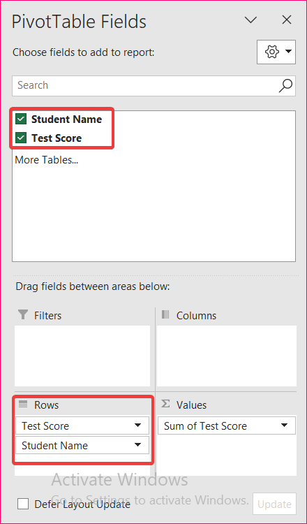 Insert Pivot Table to Sort Bar Chart in Descending Order in Excel 