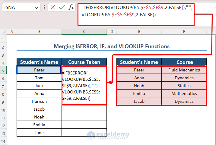 Merging ISERROR and VLOOKUP Functions to Return Blank Cell